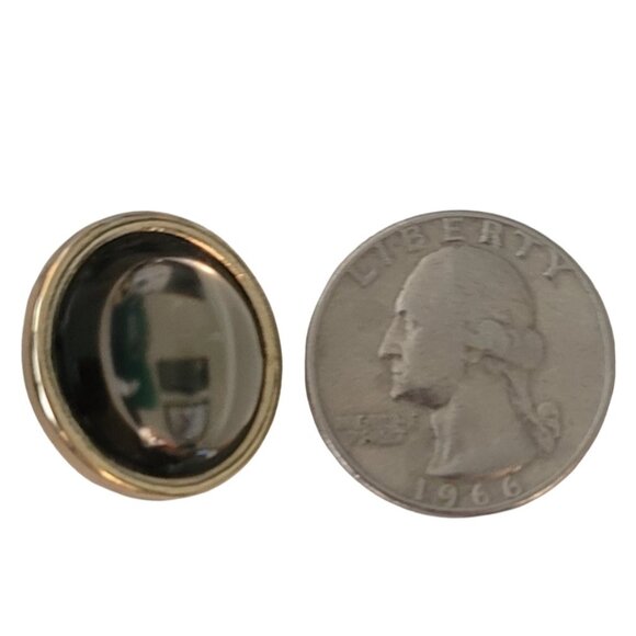 Gold Tone Round Glass Champagne Cabochon Clip On Earrings E842 - Picture 6 of 7